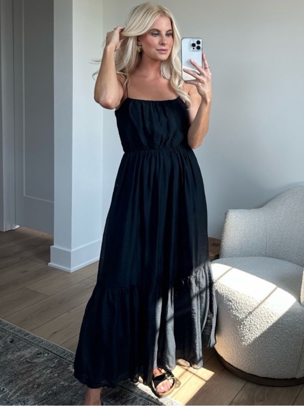 Abercrombie Low Back Tiered Maxi Dress XS Black Open Back Pockets
